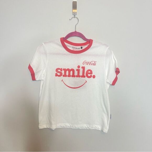 The Laundry Room Coca Cola Smile Graphic Ringer T-Shirt NWT - Picture 7 of 9